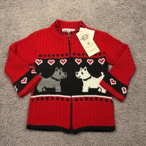 VTG Heartworks Sweater Girls 4T Red Zip Cardigan Scottie Dog Holiday Made in USA
